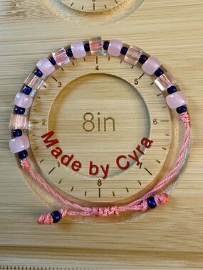 Peach & Navy Beaded Adjustable Bracelet